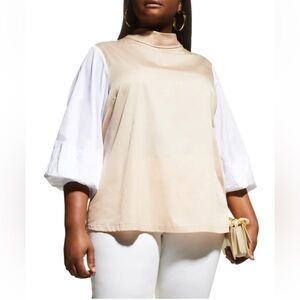 Harshman Womens Perry Cotton Tunic in Beige White Size 1X & 2X